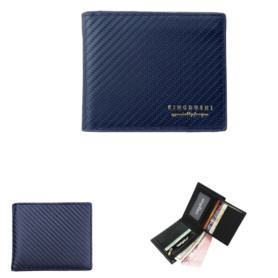 Portefeuille Homme À Deux Volets – Motif Fibre De Xarbone – Emplacements Pour Cartes Et Porte-monnaie – Bleu