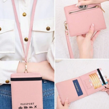 Étui Pour Passeport - Poche De Sécurité - Lanière De Cou - Antivol - Rose