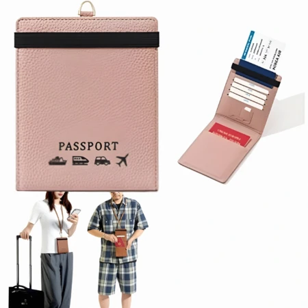 Étui Pour Passeport - Poche De Sécurité - Lanière De Cou - Antivol - Rose