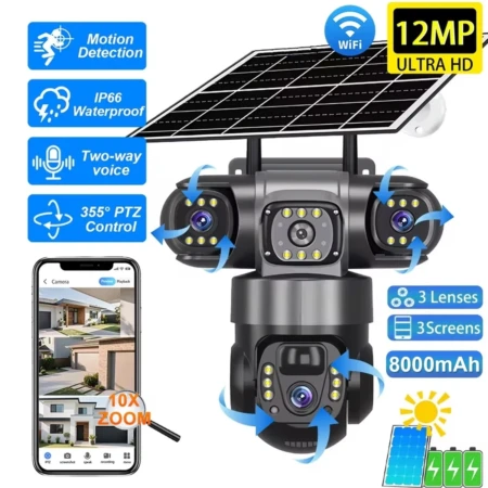Caméra Solaire 4G PTZ 12MP – 4 Objectifs - Vision 360° & Zoom X10