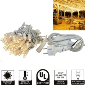 Guirlande Lumineuse LED  Pour Extérieur – Fil De Caoutchouc Blanc – 10 M – 100 LED – Résistante À L’eau