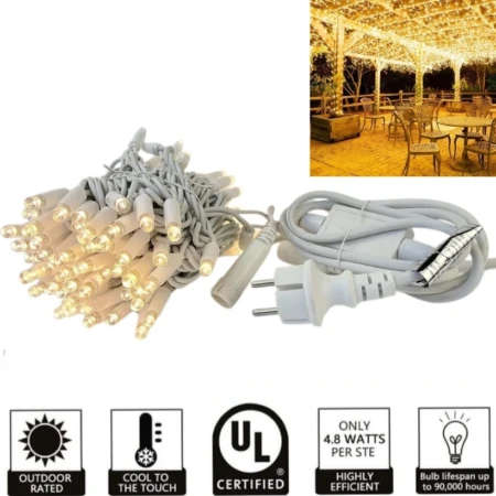 Guirlande Lumineuse LED  Pour Extérieur - Fil De Caoutchouc Blanc - 10 M - 100 LED - Résistante À L'eau