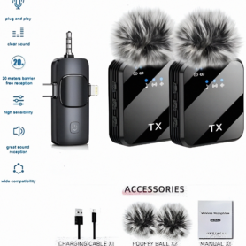 Microphone Cravate Sans Fil 3 En 1 F11-2 Pour IPhone Et Android – Réduction Du Bruit