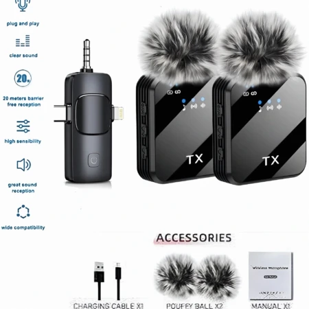 Microphone Cravate Sans Fil 3 En 1 F11-2 Pour IPhone Et Android - Réduction Du Bruit