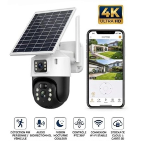 Caméra Solaire À Double Objectif Avec Connectivité 4G Ou Wi-Fi Et Batterie Intégrée