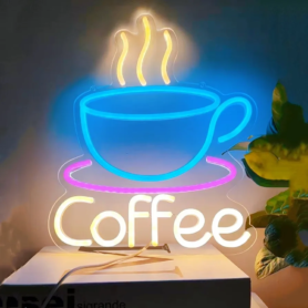 Panneau Lumineux LED Néon Pour Tasse À Café – Alimentation 5 V – Interrupteur De Réglage De L’intensité Lumineuse – Chaînette De Suspension