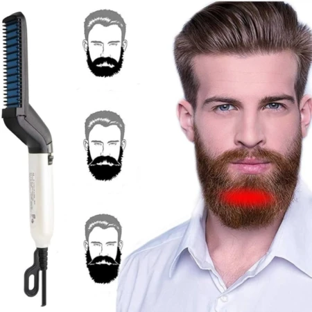 Brosse Lissante Électrique Multifonctionnelle Pour Hommes - Peigne De Soin Pour La Barbe et La Moustache