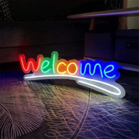 Enseigne Lumineuse LED « Welcome » Avec Éclairage Coloré – Décoration De Magasin Moderne
