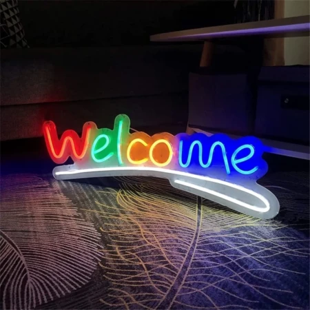 Enseigne Lumineuse LED « Welcome » Avec Éclairage Coloré – Décoration De Magasin Moderne