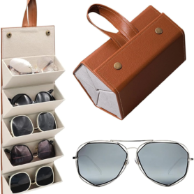 Étui à Lunettes Pliable 5 En 1 En Cuir PU – Multi-usages – Marron
