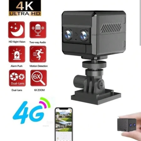 Caméra 4K Compacte - Carte SIM 4G - Double Objectif - Zoom Optique 6x - Détection De Mouvement Et Vision Nocturne