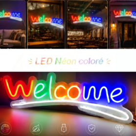 Enseigne Lumineuse LED « Welcome » Avec Éclairage Coloré – Décoration De Magasin Moderne