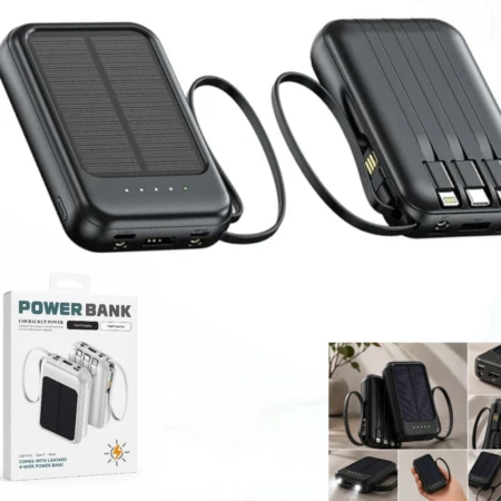 Batterie Externe Solaire 4 en 1 - 10000 MAh - 2 Torche