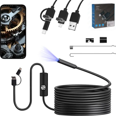 Endoscope Numérique USB 3 en 1 – Caméra D'inspection Flexible Avec Éclairage LED