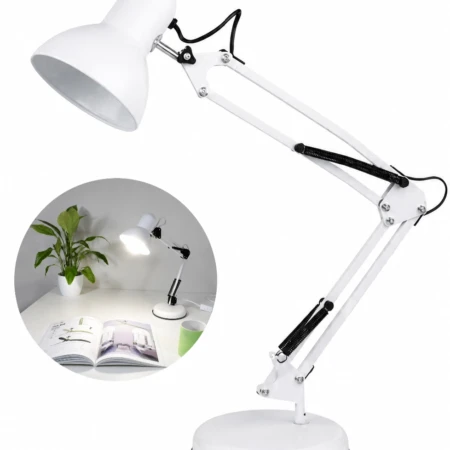 Lampe De Bureau Style Vintage - Blanc Flexo À Charnières - Corps et Tête Articulés - W-F000025