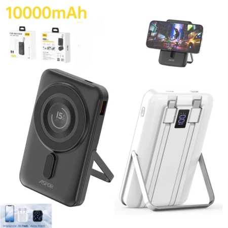 Chargeur Magnétique Portable Multifonction  000 MAh - Charge Sans Fil 15 W - Trois Câbles - Support Téléphone