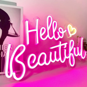 Enseigne Lumineuse LED « Hello Beautiful » Avec Éclairage Rosée – Décoration Moderne
