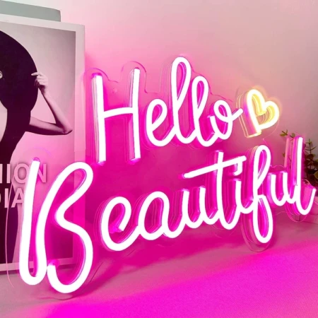 Enseigne Lumineuse LED « Hello Beautiful » Avec Éclairage Rosée – Décoration Moderne
