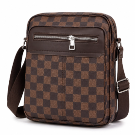 Sac Bandoulière Élégant Pour Homme À Motif À Carreaux – Multiples Poches Et Bandoulière Réglable