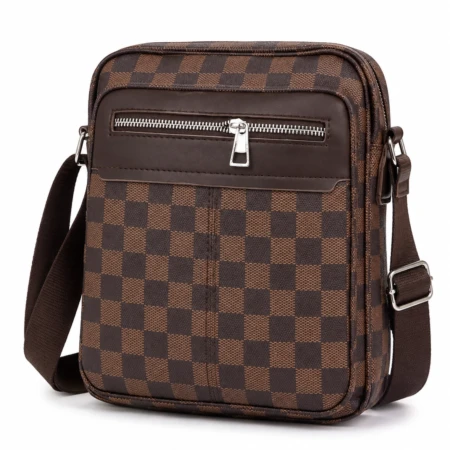 Sac Bandoulière Élégant Pour Homme À Motif À Carreaux – Multiples Poches Et Bandoulière Réglable