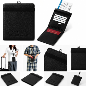 Étui Pour Passeport – Poche De Sécurité – Lanière De Cou – Antivol – Noir