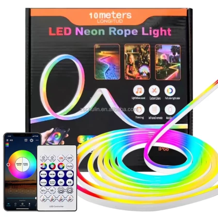 Bande Lumineuse LED Néon Flexible De 10 Mètres - Contrôle Intelligent Via Application Mobile - Télécommande
