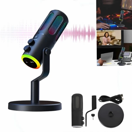 Microphone Dynamique Avec Ports USB et XLR – Dynamique – Éclairage RVB – Technologie De Réduction Du Bruit