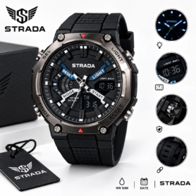 Montre STRADA – Sportive Hybride – Numérique et Analogique – Design Moderne et Robuste – Rétroéclairage – Résistante à L’eau