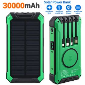 Pawer Bank Solaire Multifonction 30000 MAh  – Recharge Sans Fil – Lampe LED Puissante – Sorties USB Multiples