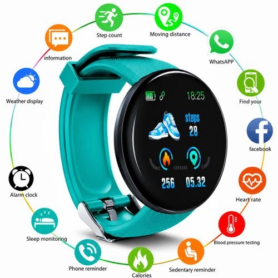 Montre Connectée Bloat D18 – Écran Tactile Couleur – Compatible Avec Tous Les Smartphones_M4 – Bleu ciel