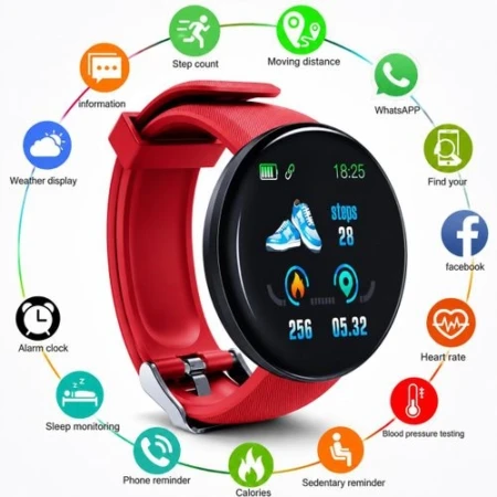 Montre Connectée Bloat D18 - Écran Tactile Couleur - Compatible Avec Tous Les Smartphones_M4 - Rouge