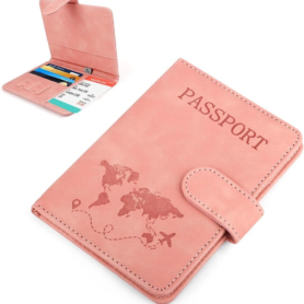 Porte-Passeport Voyage RFID en Cuir Vegan – Rose Poudré