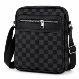 Sac Bandoulière Élégant Pour Homme À Motif À Carreaux – Multiples Poches Et Bandoulière Réglable – Noir