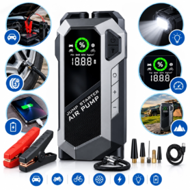Booster De Démarrage Voiture 4 en 1 – Compresseur D’air – Batterie Externe – Lampe LED – 12 V