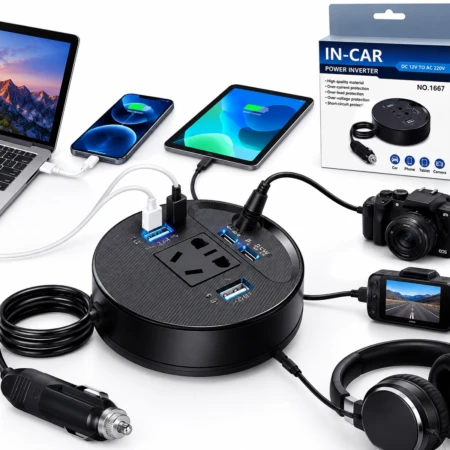 Convertisseur De Puissance Pour Voiture 150 W – Prise Universelle et Ports USB Avec Protections Multiples